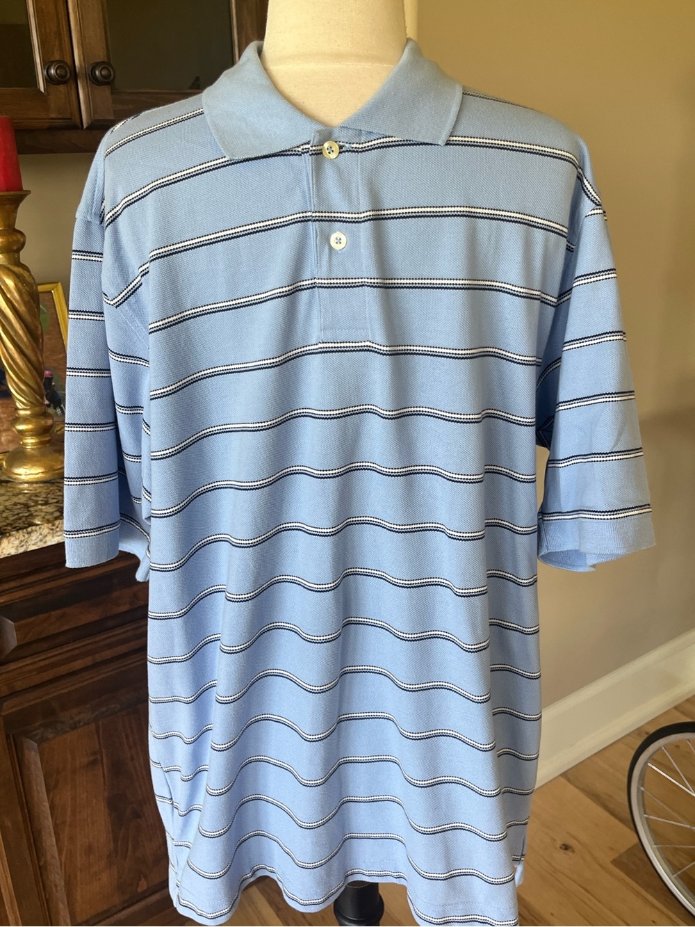 Izod Light Blue Cotton Striped Men’s Polo